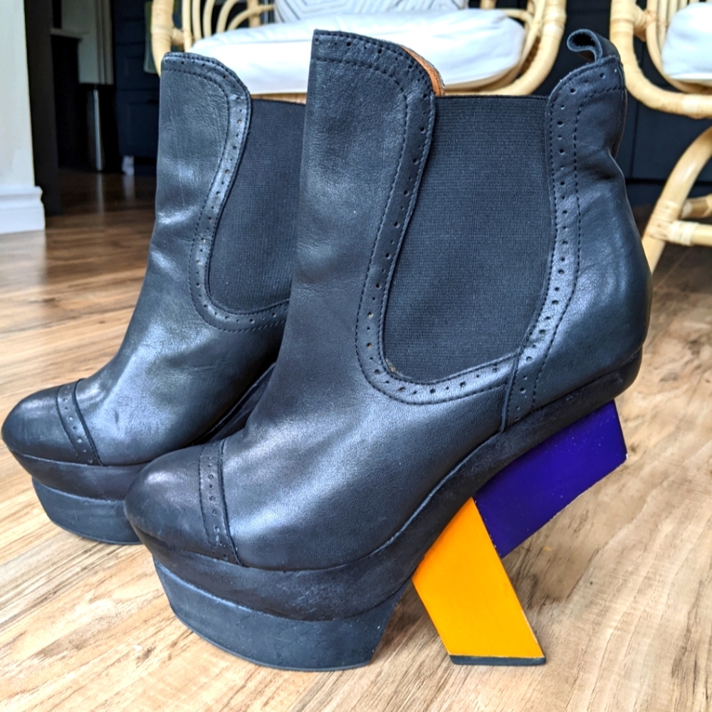 Statement Block Heel Platform Leather Booties